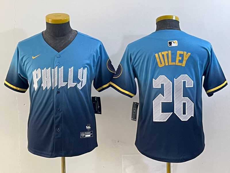 Youth Philadelphia Phillies #26 Chase Utley Blue 2024 City Connect Limited Stitched Jersey->mlb youth jerseys->MLB Jersey
